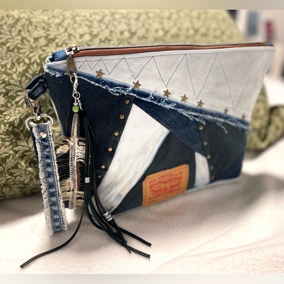 Patchwork Denim Clutch Handbag - from Upcycled denim Jeans - Picture 9 of 14
